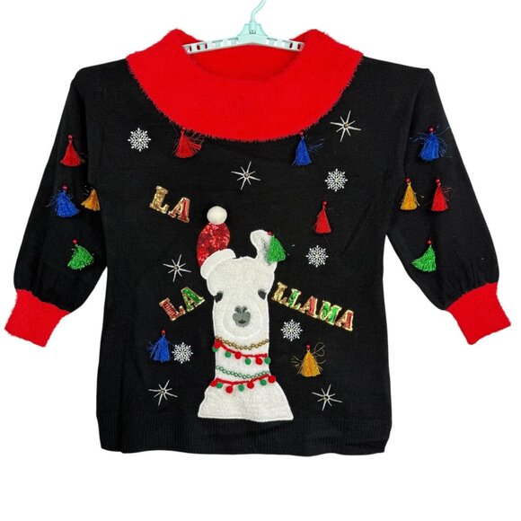 Holiday Time Women's Black Red La La Llama Christmas Sweater Size XL 16-18 - Picture 1 of 10